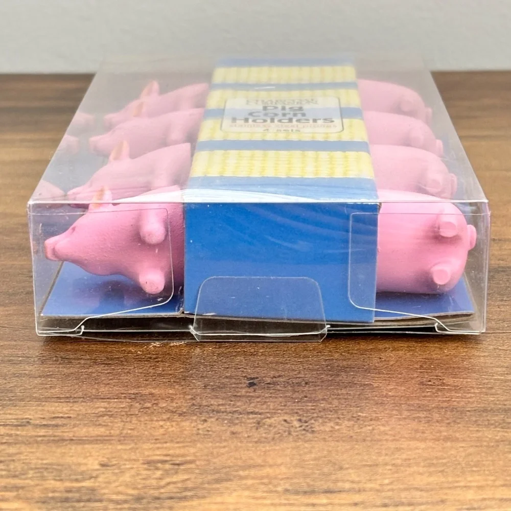 NIB Charcoal Companion Pig CORN HOLDERS 4 Sets Pink Stainless Steel Prongs NEW